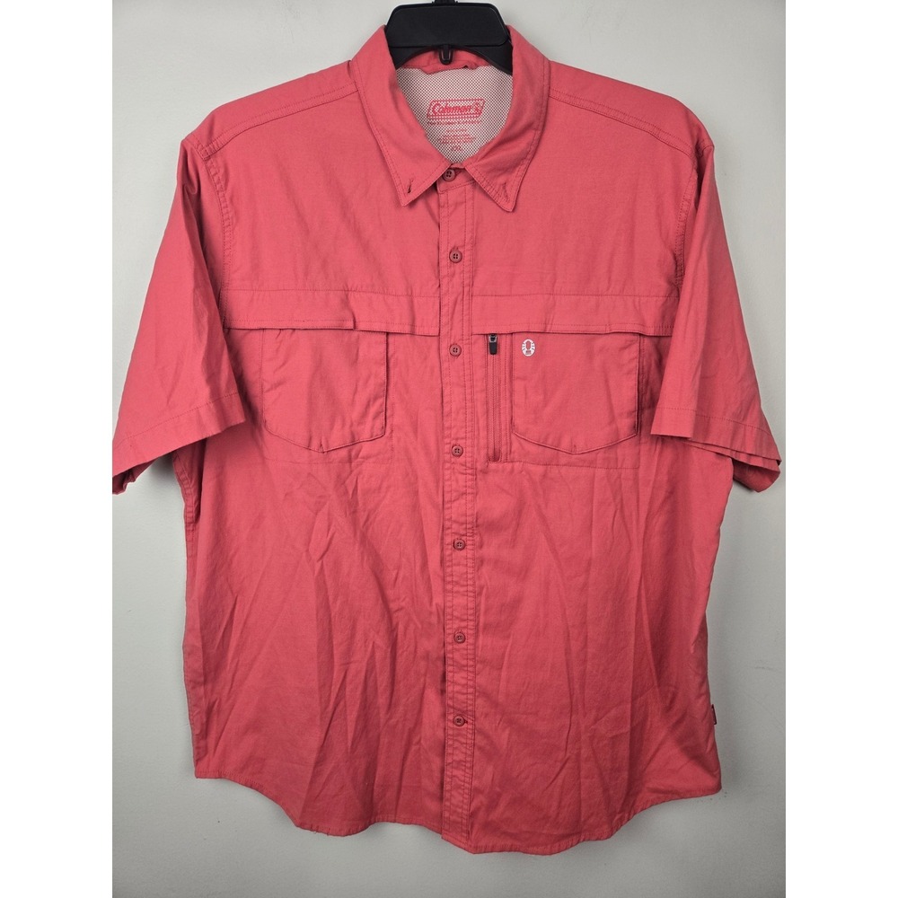 Coleman Mens XXL Salmon Pink Short Sleeve Vented Fishing Hiking Utility Shirt